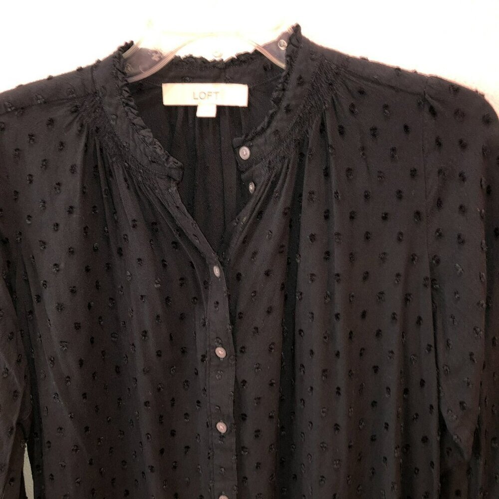 Loft Womens XS Black French Dot Embroidered L/S Button Up Blouse Top Shirt - Picture 5 of 8